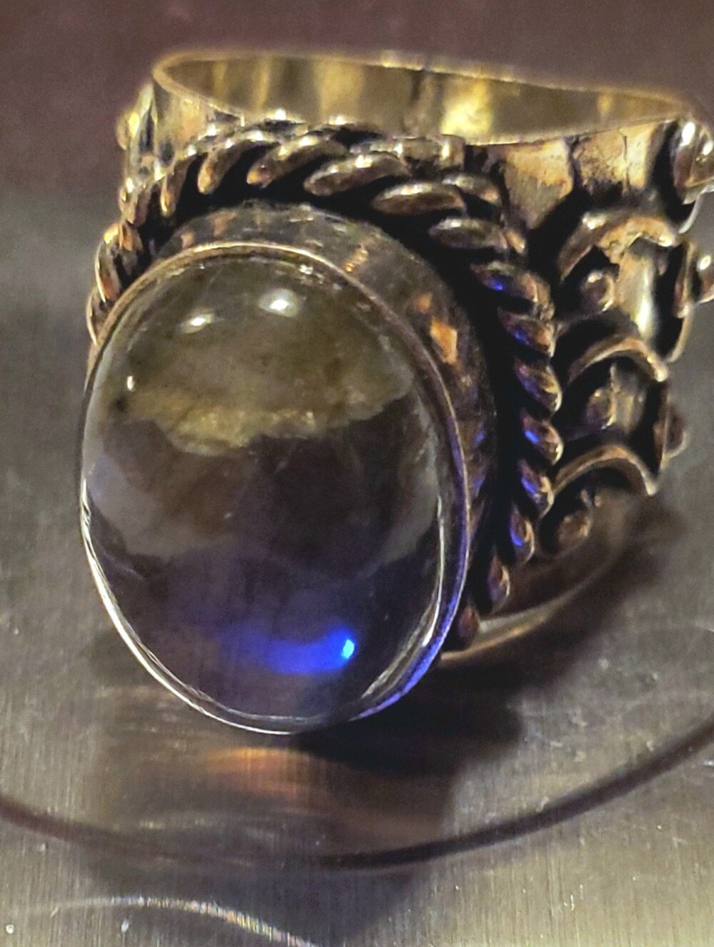 Labradorite Quartz 925 Sterling Silver Cocktail Ring Sz 7.5 14 g